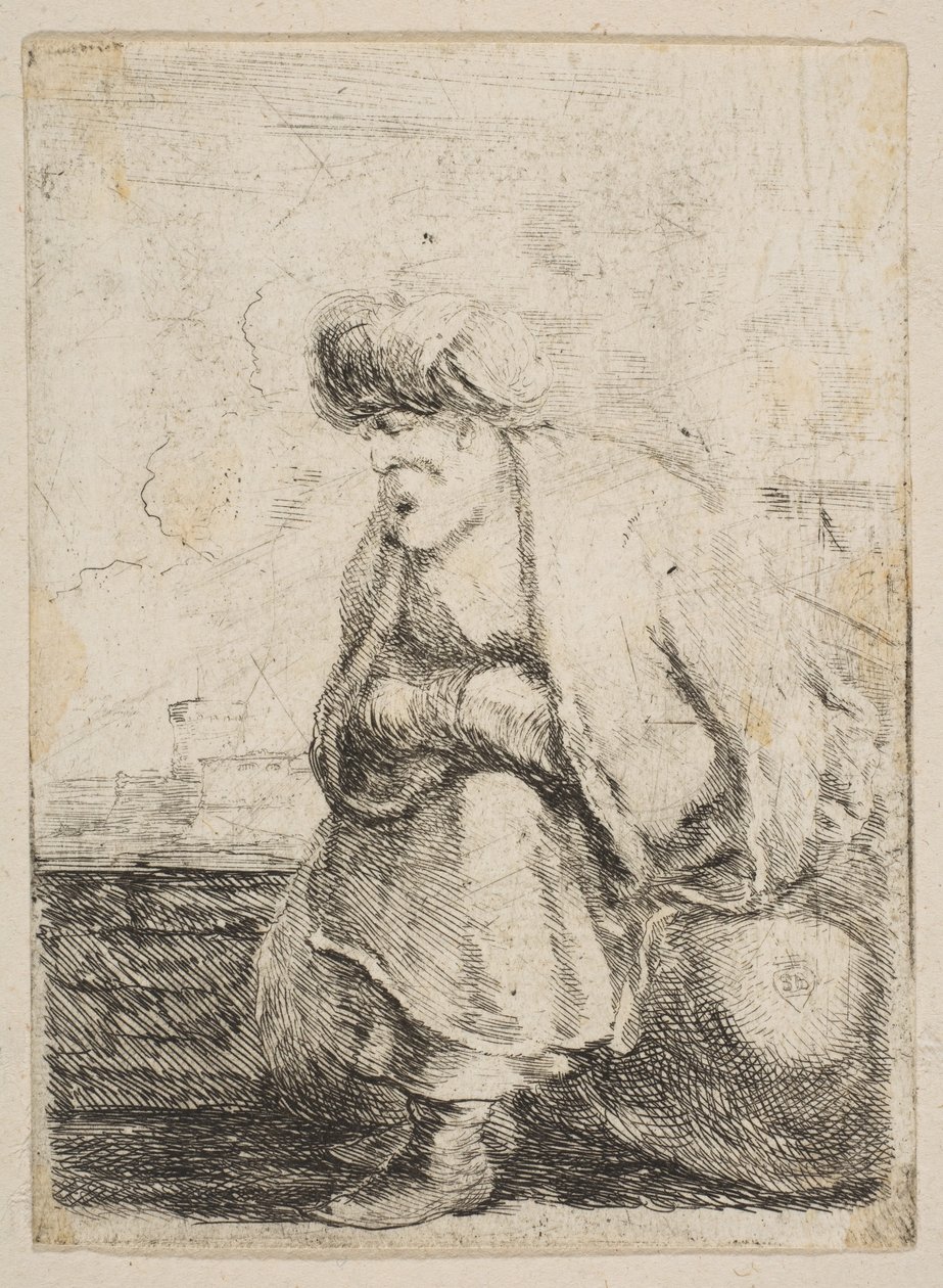 En gammal turk som sitter på en sten, ca. 1662. av Stefano della Bella