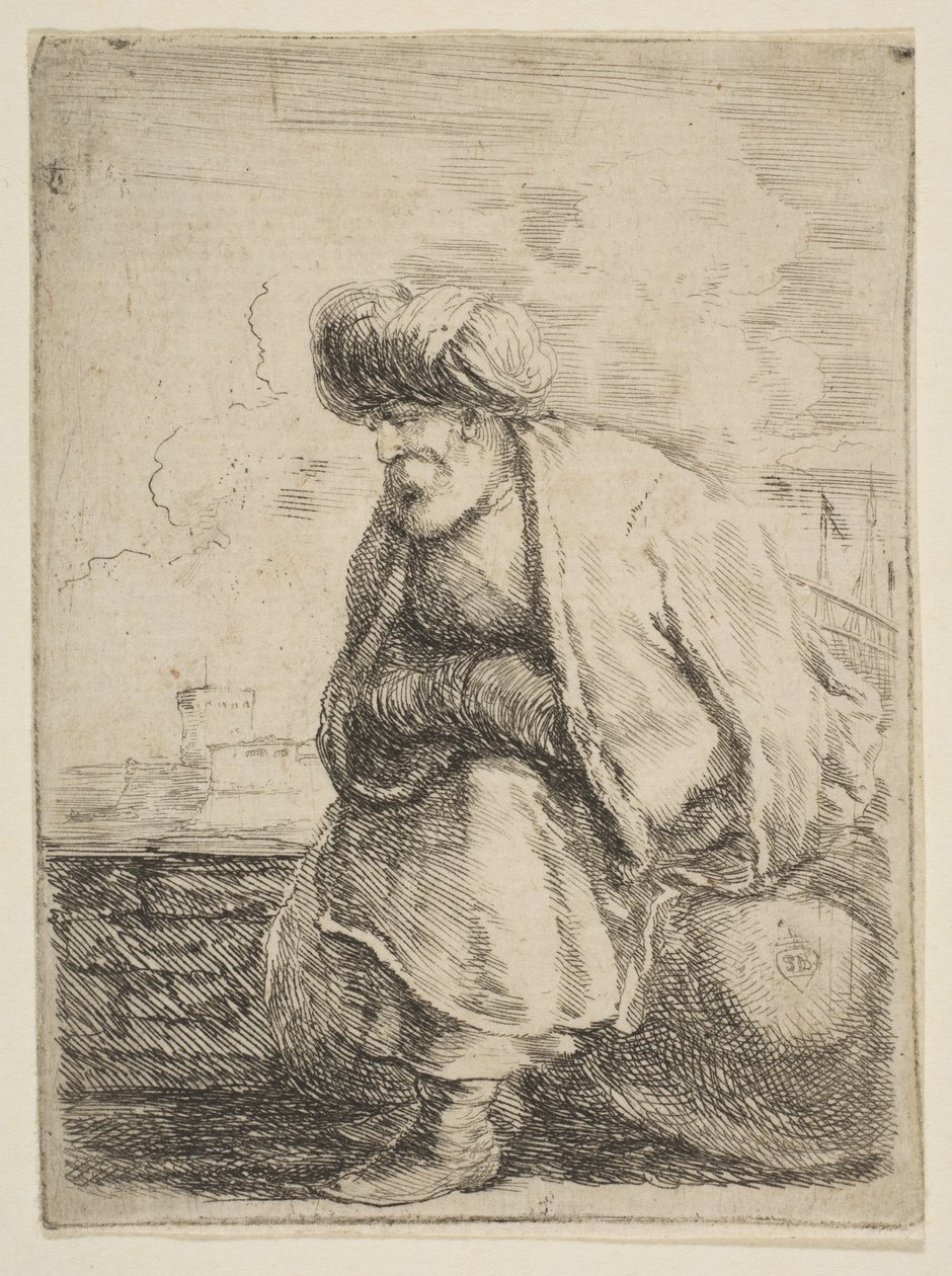 En gammal turk som sitter på en sten, ca. 1662. av Stefano della Bella