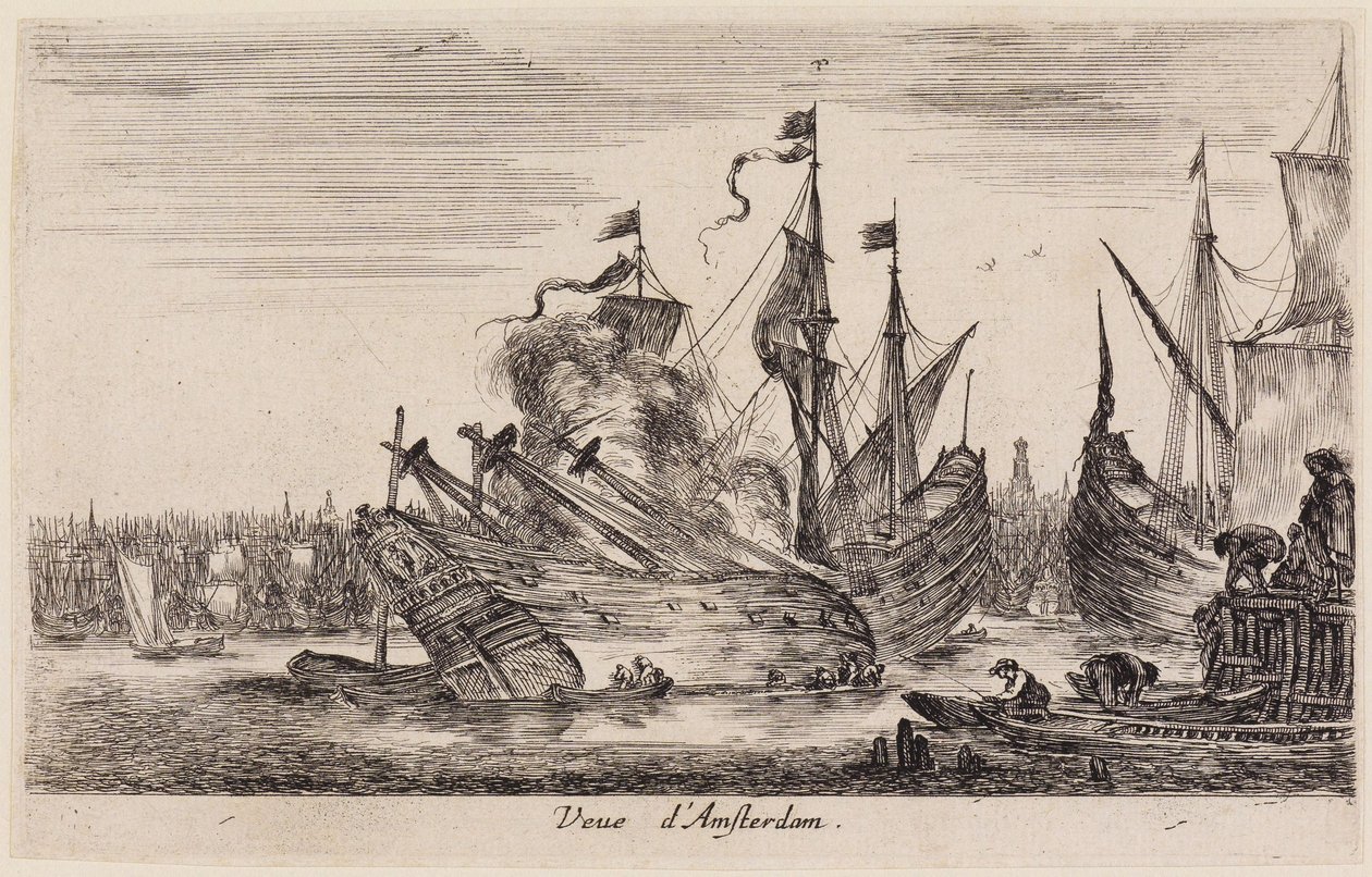 Vy över havshamnar (Vues de ports de mer): Vy över Amsterdam av Stefano della Bella