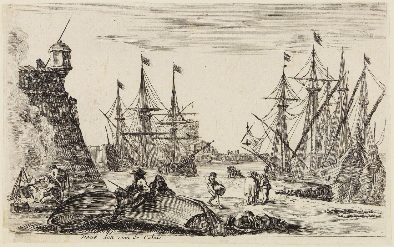 Vy över havshamnar (Vues de ports de mer): Utsikt över en del av hamnen i Calais av Stefano della Bella