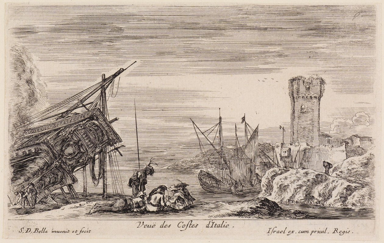 Vyerna över havshamnar (Vues de ports de mer): Utsikt över den italienska kusten av Stefano della Bella
