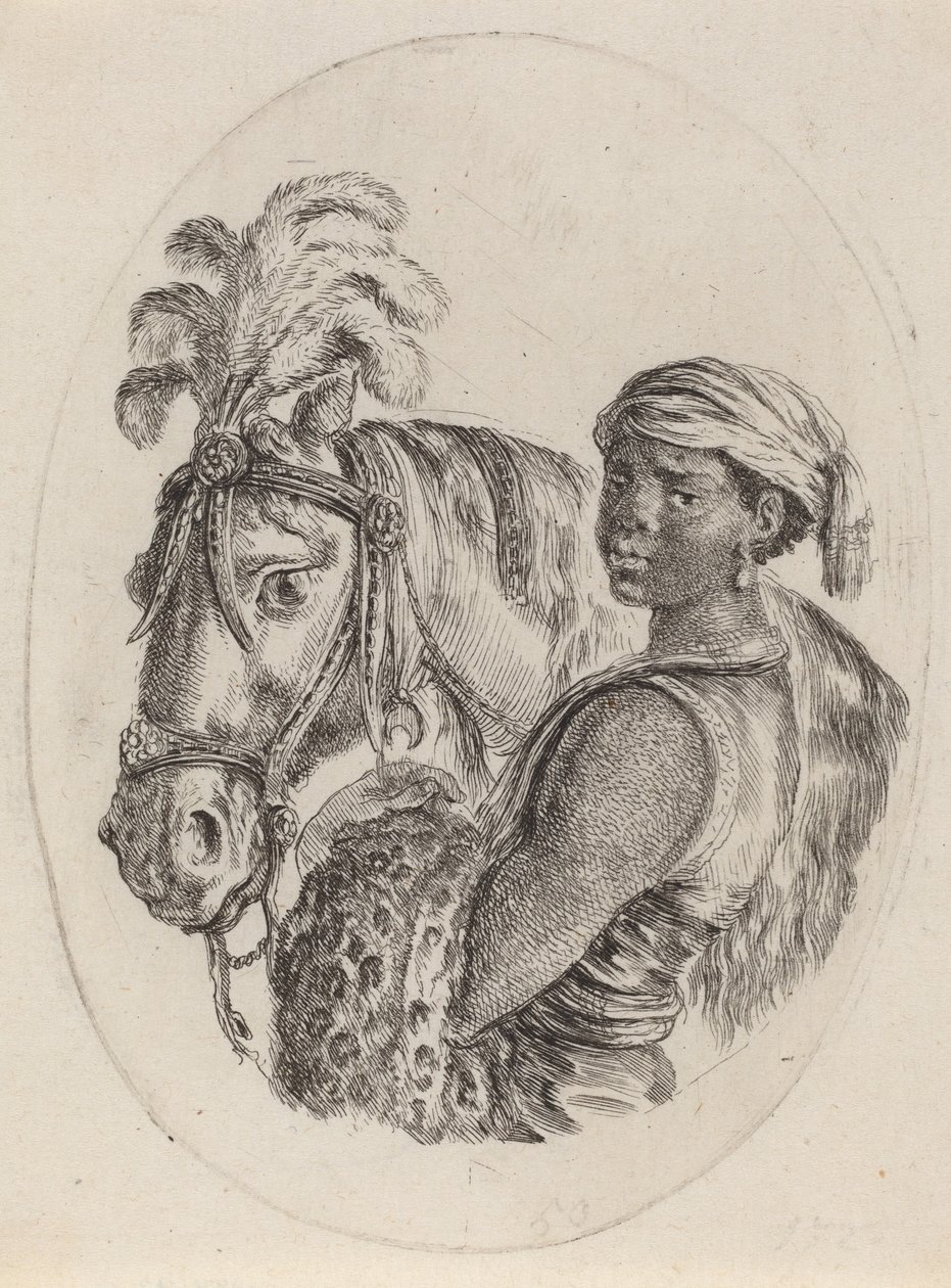Svart brudgum med en arabisk häst, 16491650. av Stefano della Bella