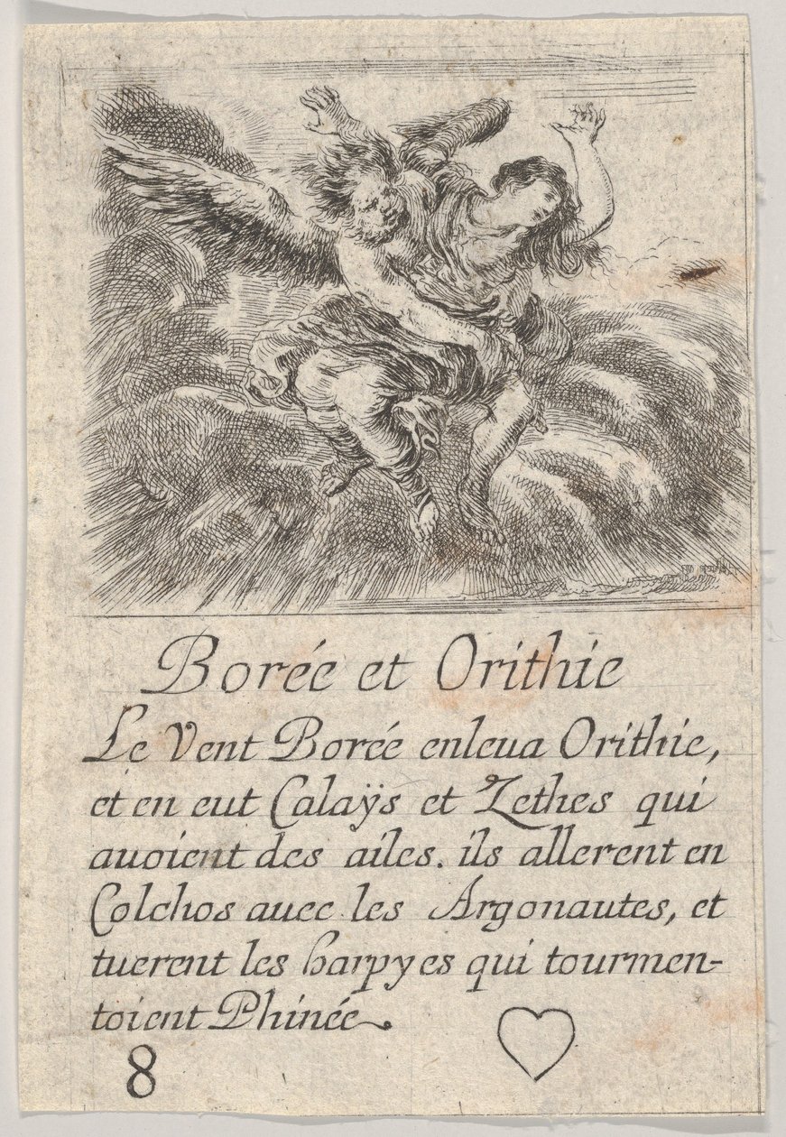 Boreas och Orithyia, från Game of Mythology Jeu de la Mythologie, 1644. av Stefano della Bella