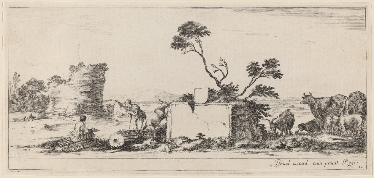 Campagna-scen med artistskisser, i eller före 1647. av Stefano della Bella