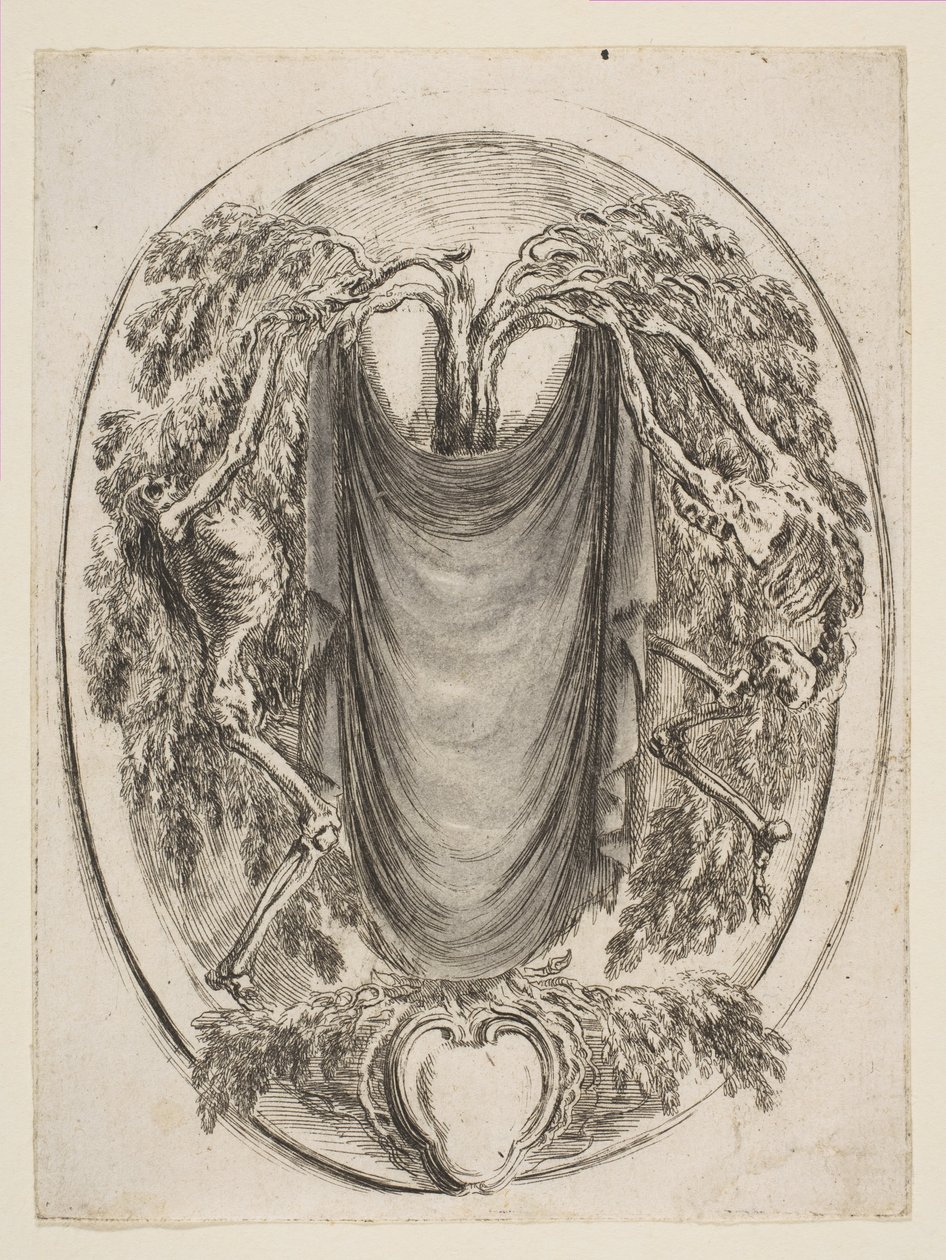 Kartusch med skelett, 1647. av Stefano della Bella