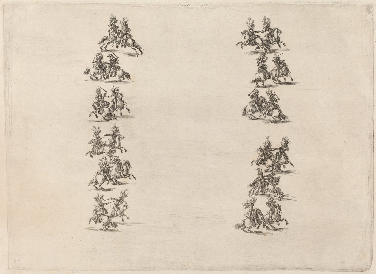 Kavaljerer slåss i två kolumner, 1652. av Stefano della Bella