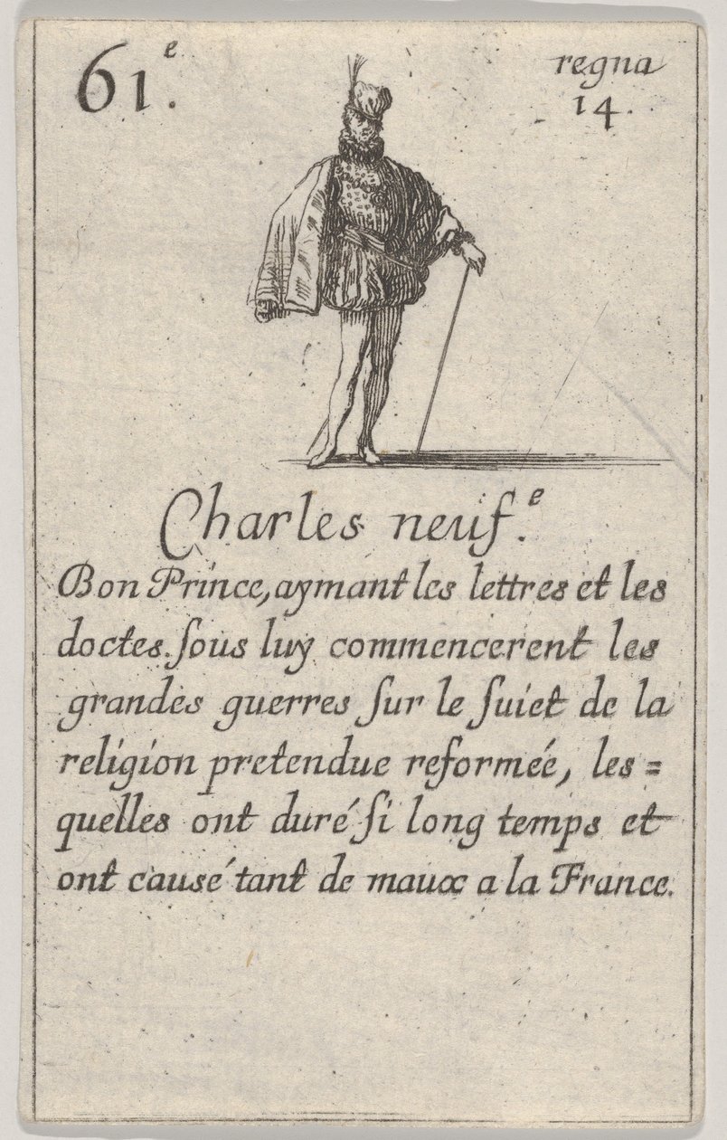 Charles neuf.-e Bon Prince..., från Game of the Kings of France Jeu des Rois de France, 1644. av Stefano della Bella