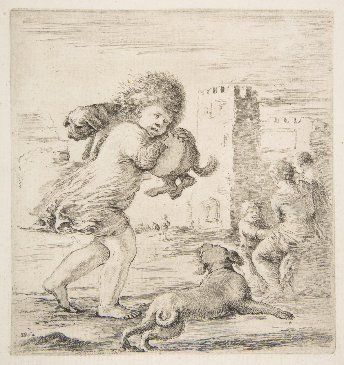 Barn som bär en valp på axeln, ca. 1662. av Stefano della Bella