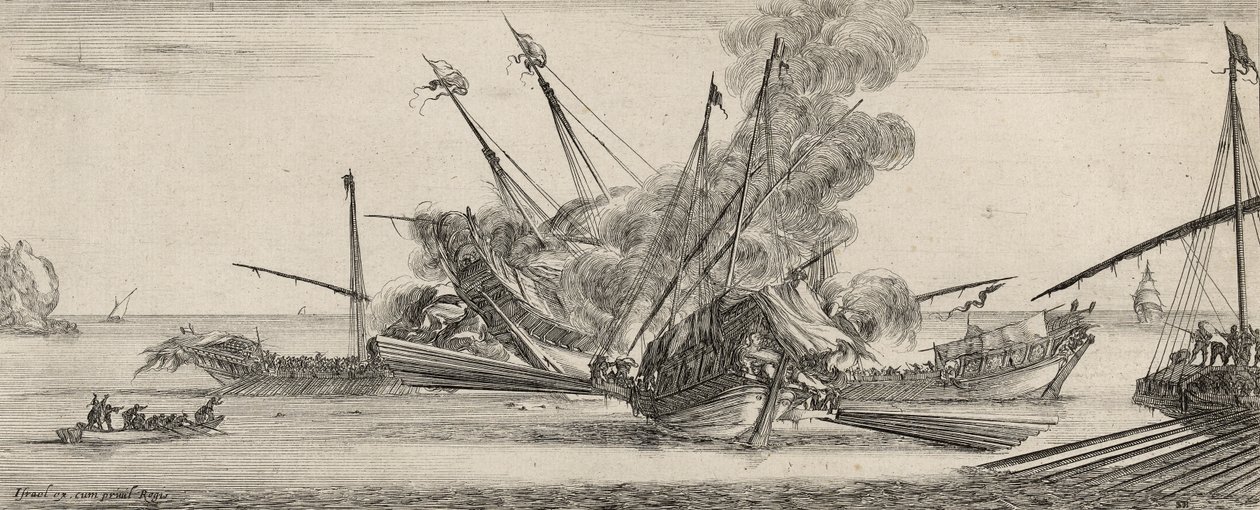 Combat Naval (etsning på lagt papper) av Stefano della Bella