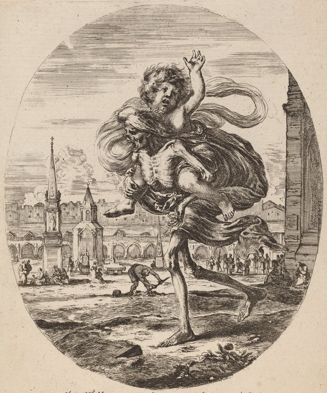 Död bär ett barn till vänster, troligen 1648. av Stefano della Bella