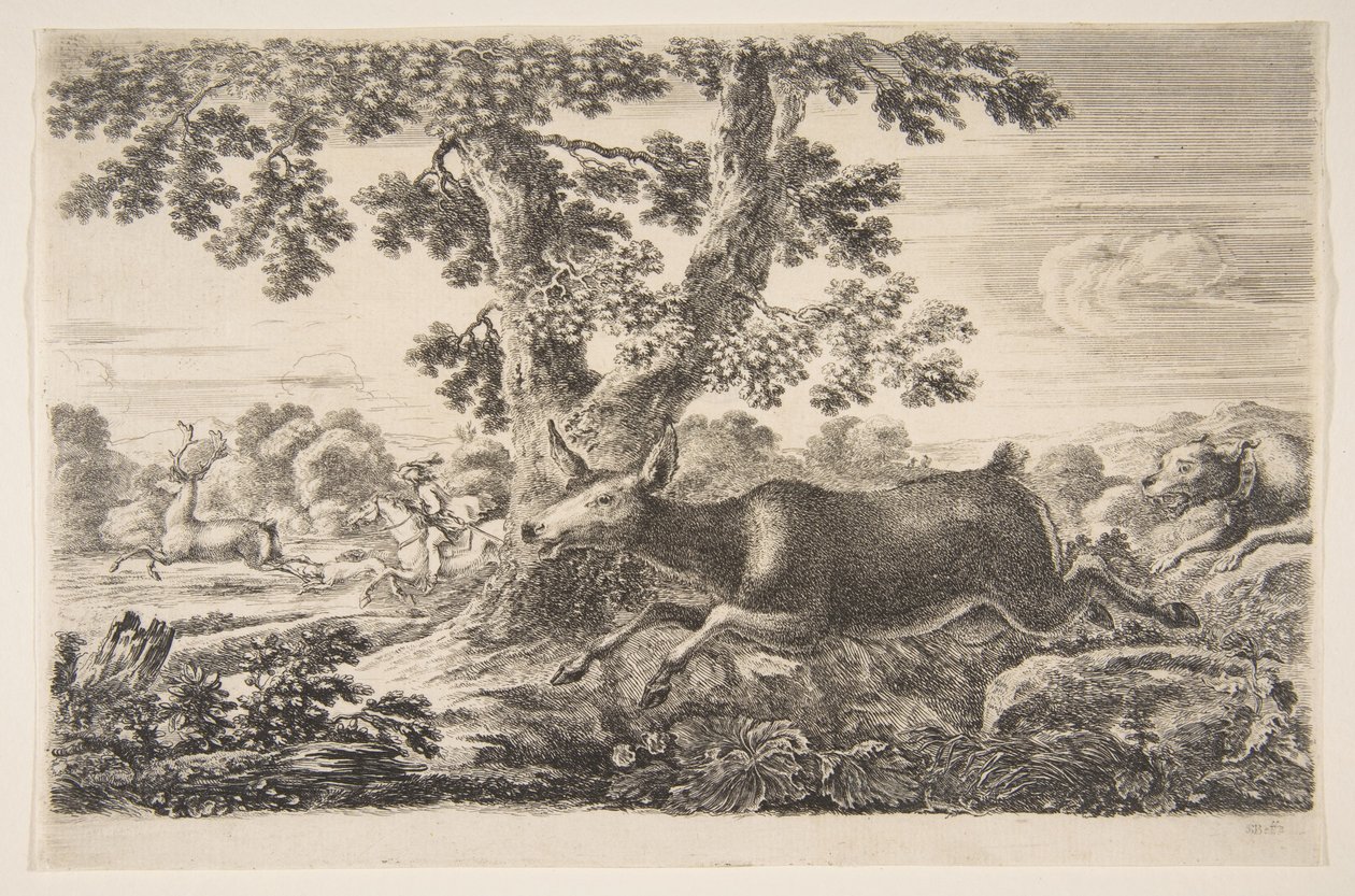 Rådjursjakt, från Animal hunts Jagar på olika djur, ca. 1654. av Stefano della Bella