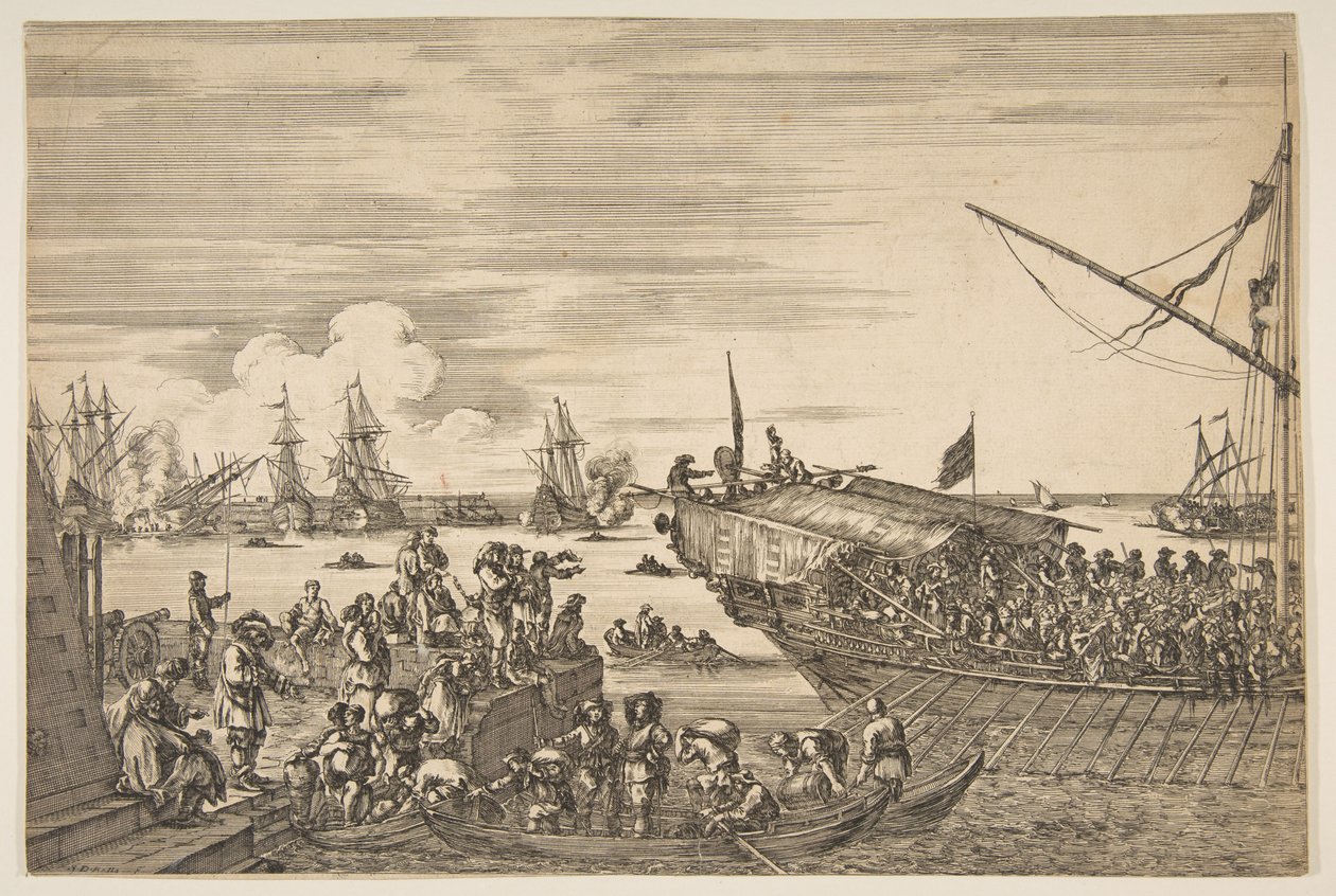 Avgång från ett pentry i Livornos hamn, från Views of Livornos hamn ..., 1654-55. av Stefano della Bella
