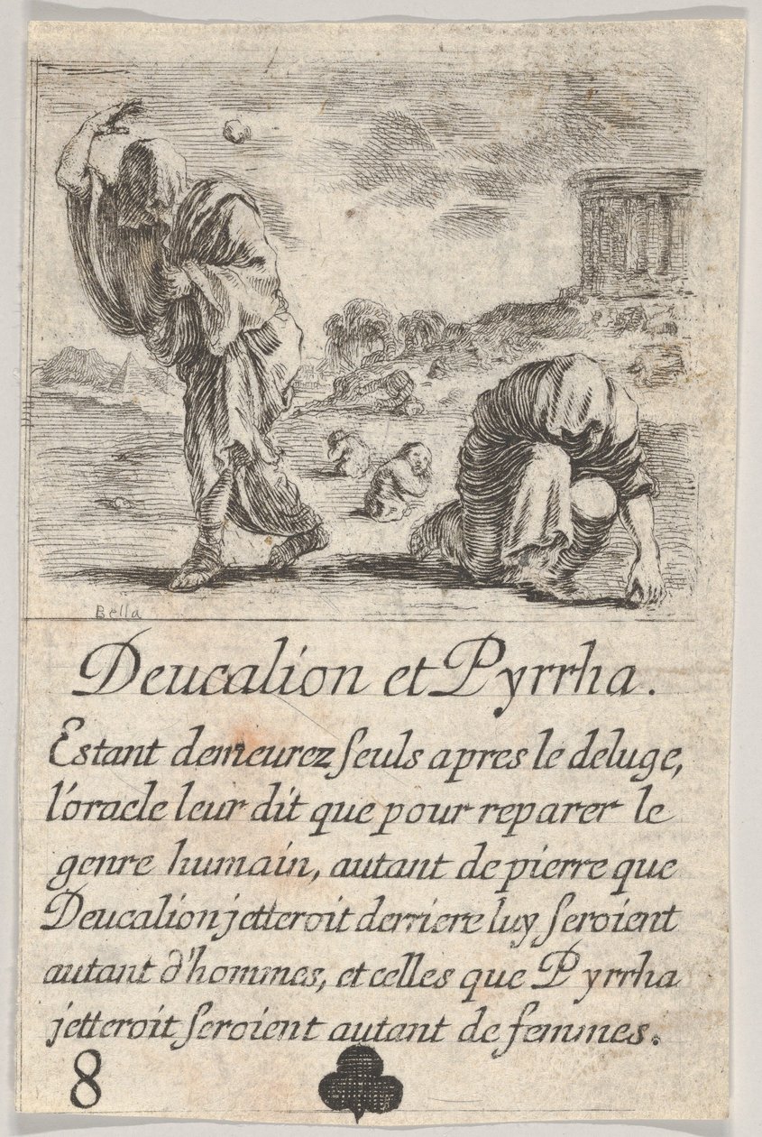 Deucalion och Pyrrha, från Game of Mythology Jeu de la Mythologie, 1644. av Stefano della Bella