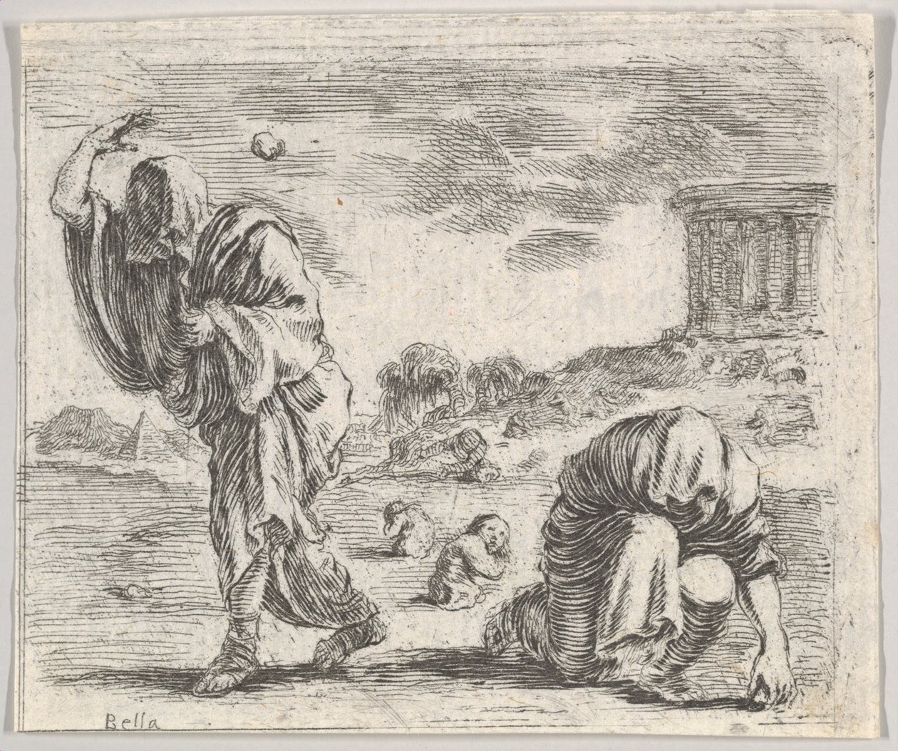 Deucalion och Pyrrha, från Game of Mythology Jeu de la Mythologie, 1644. av Stefano della Bella