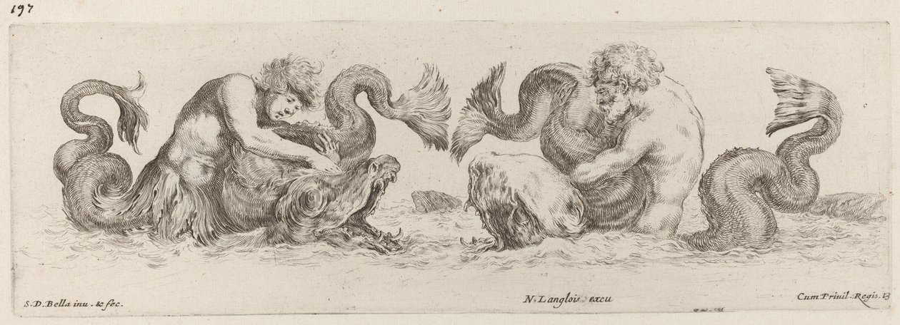 Delfiner och tritoner, troligen 1648. av Stefano della Bella