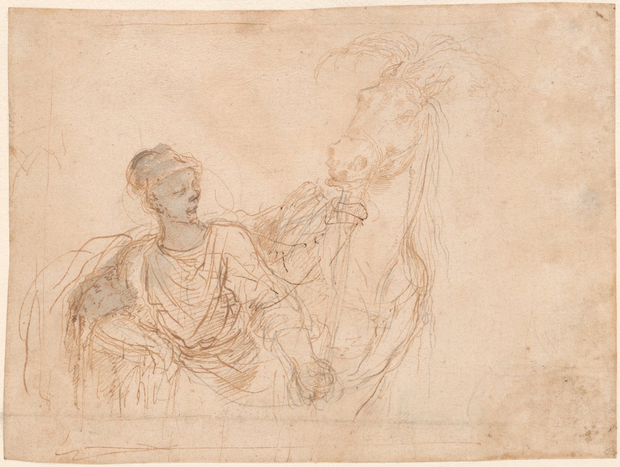 Figur som leder en häst. av Stefano della Bella