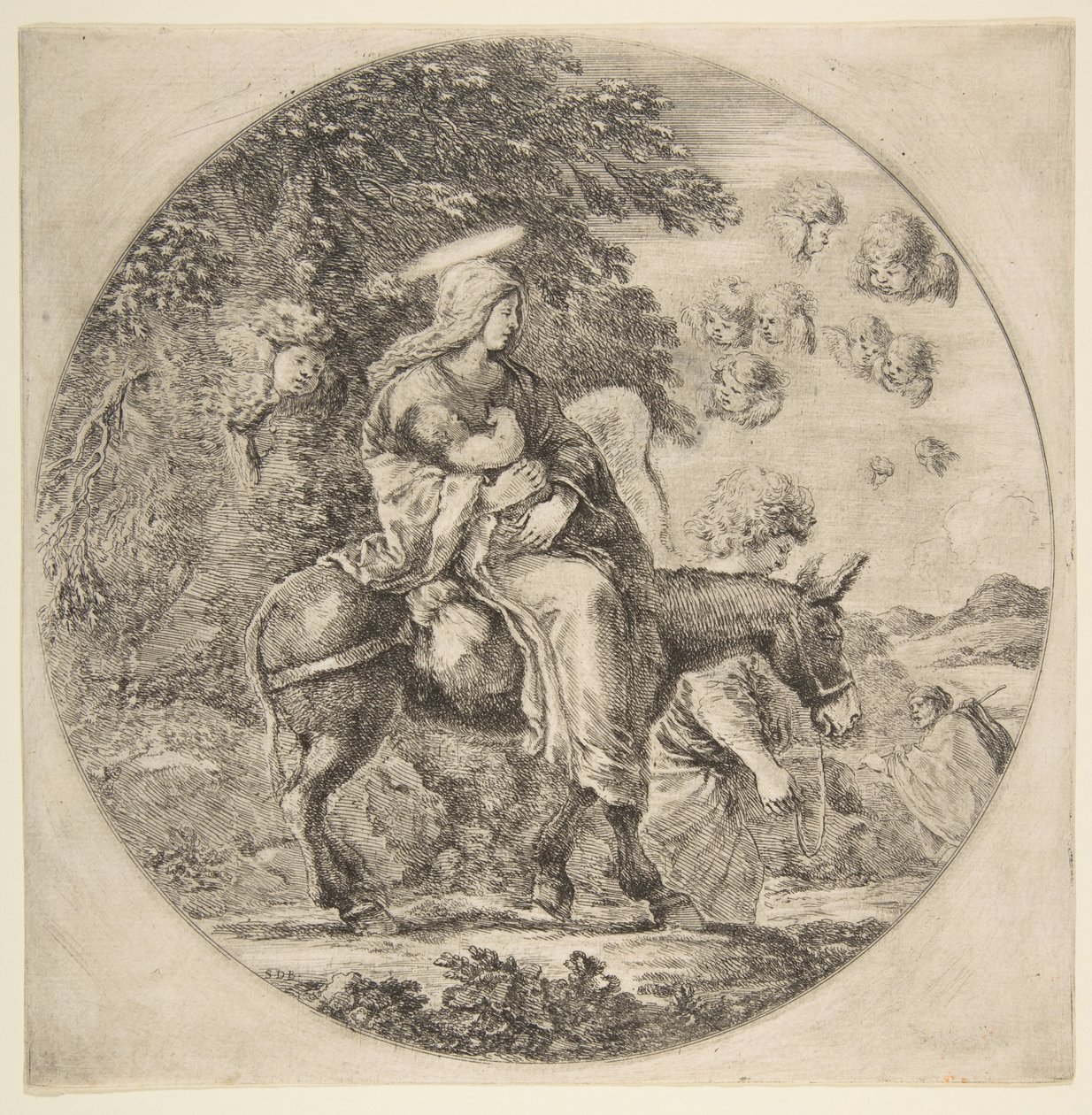 Flyg till Egypten, en rund komposition, ca. 1662. av Stefano della Bella