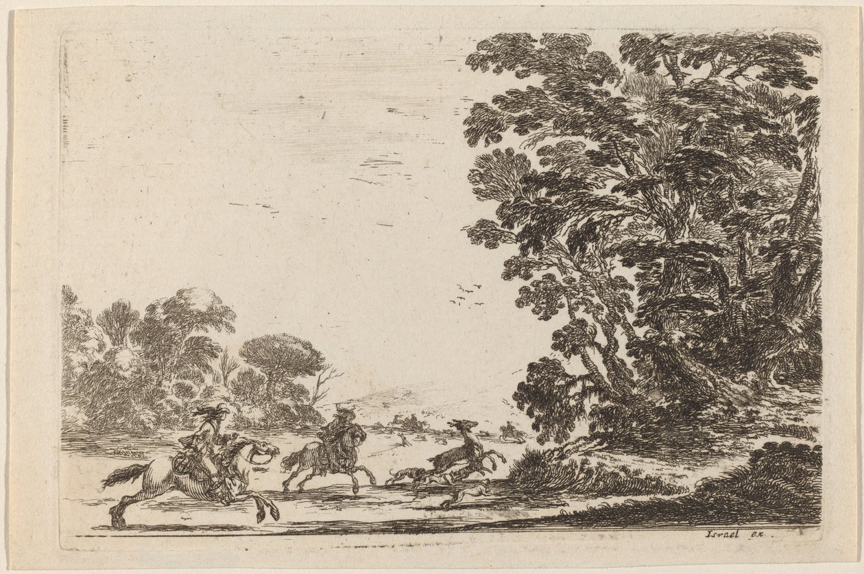 Skog med hjortjakt av Stefano della Bella