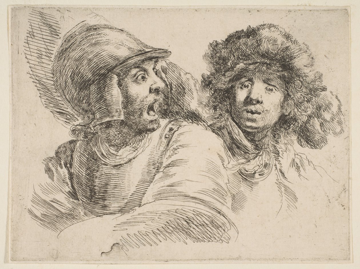 Skrämd soldat och en man i en pälsmössa, ca. 1652. av Stefano della Bella