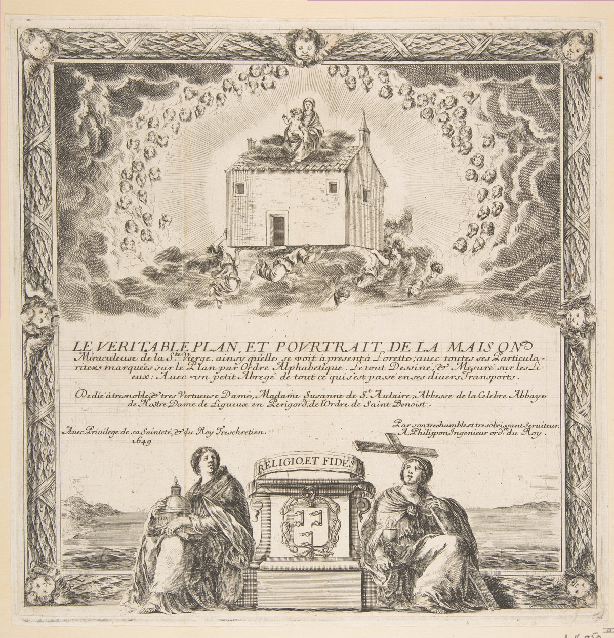Frontispice för The True Plan and Portrait of the House of Ste. Jungfru, 1649. av Stefano della Bella