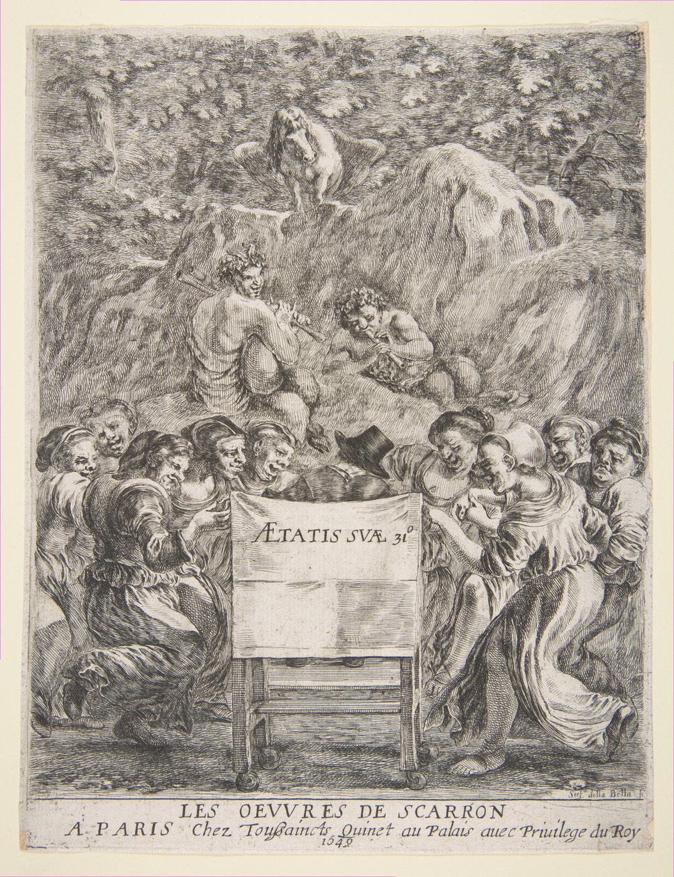 Frontispice för Les Oeuvres de Scarron, 1649. av Stefano della Bella