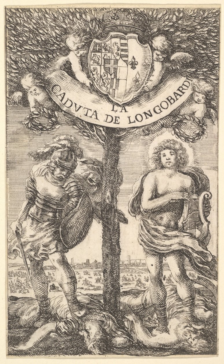 Frontispice för The Fall of Longobardi La Caduta de Longobardi, dikter av Sigismond B ..., 1656. av Stefano della Bella