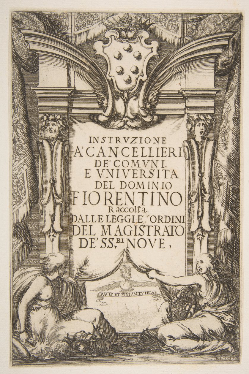 Frontispice för Instruzione a Cancellieri, 1635. av Stefano della Bella
