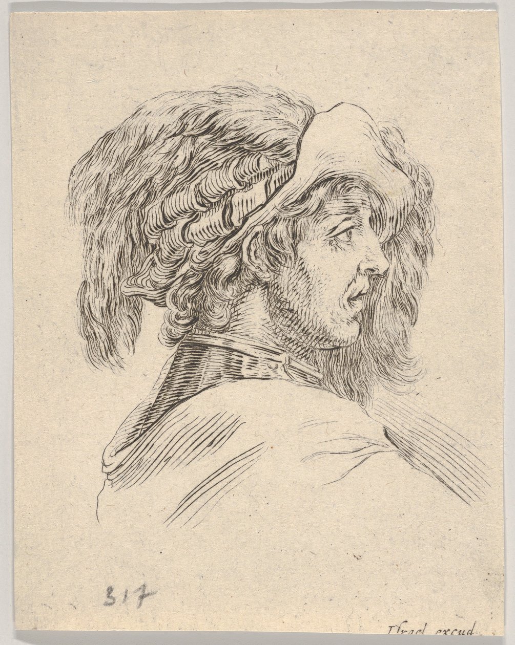 Huvud av en man utan skägg, vänd i profil till höger, från Diverse Heads and Figu..., 1650. av Stefano della Bella