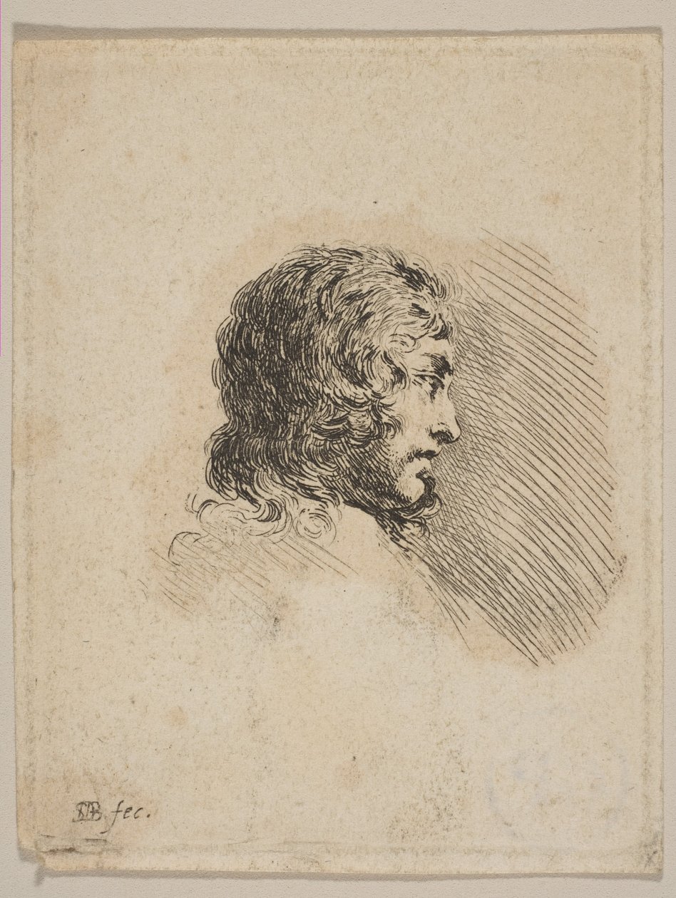 Chef för en ung man i profil, från Diverse porträtt Recueil de Diverses Piéces S..., ca. 1647. av Stefano della Bella