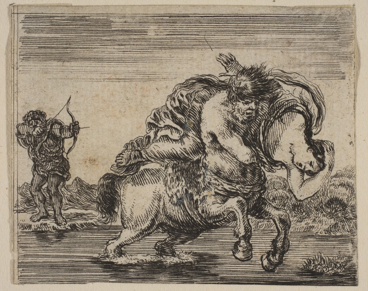 Hercules och Deianira, från Game of Mythology Jeu de la Mythologie, 1644. av Stefano della Bella