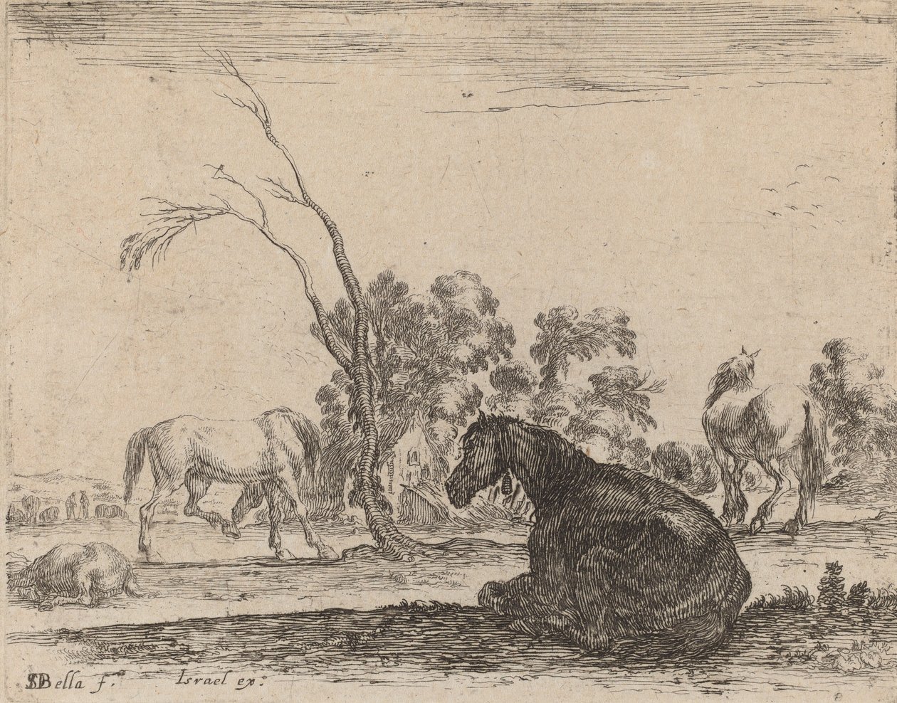Hästar i en betesmark, 1642. av Stefano della Bella