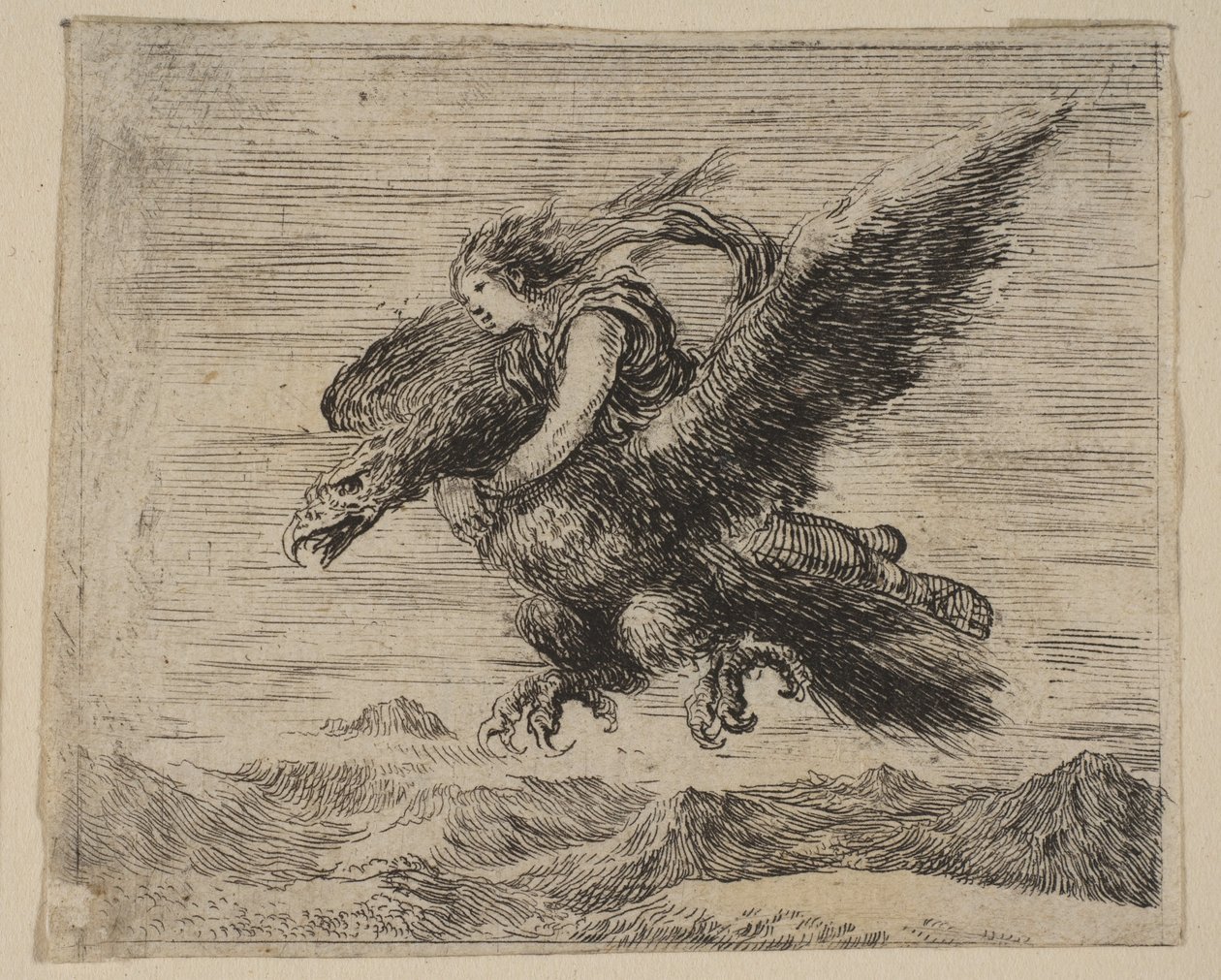 Jupiter och Ganymedes, från Game of Mythology Jeu de la Mythologie, 1644. av Stefano della Bella