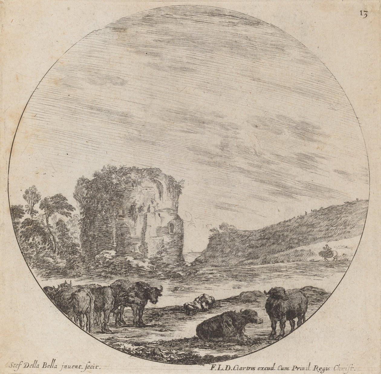 Landskap med antika ruiner, 1646. av Stefano della Bella