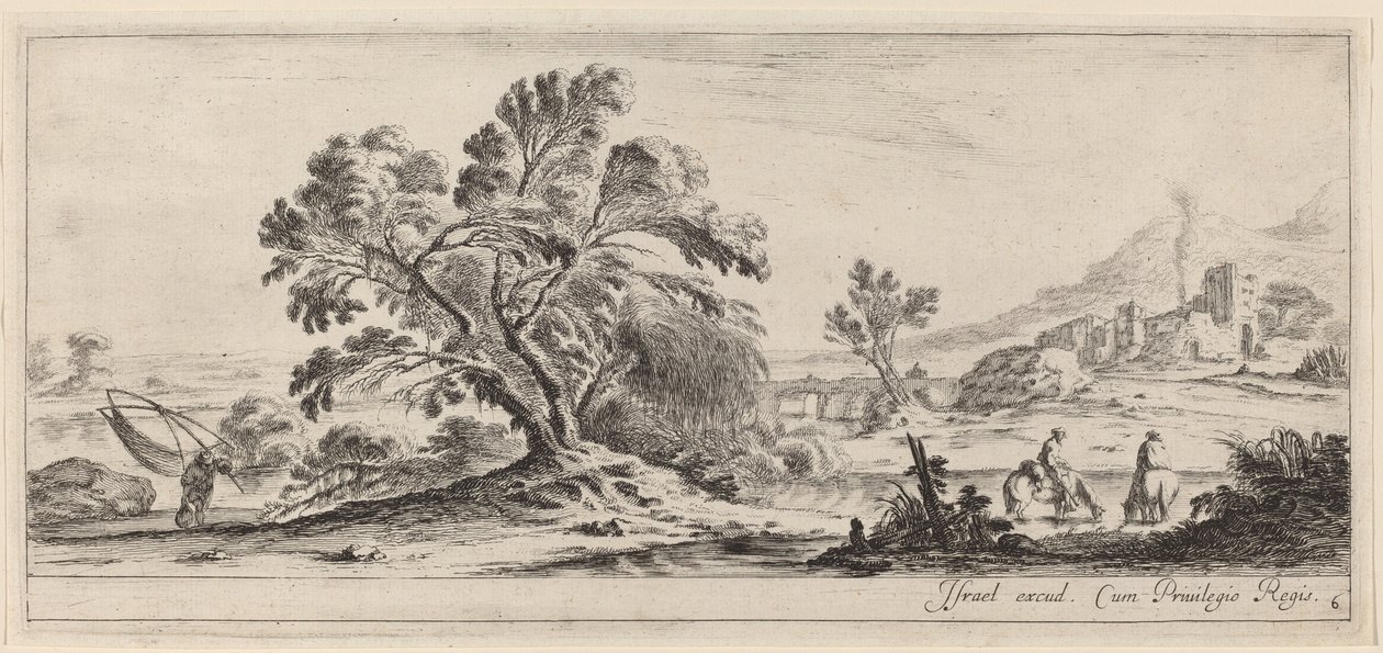 Landskap med fiskare som bär sitt nät, i eller före 1647. av Stefano della Bella