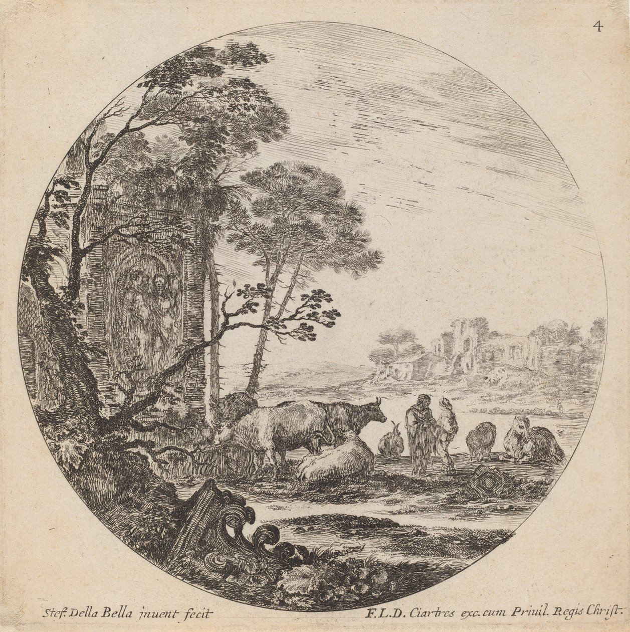 Landskap med romerska ruiner, 1646. av Stefano della Bella