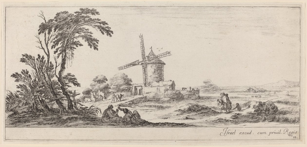 Landskap med väderkvarn, i eller före 1647. av Stefano della Bella