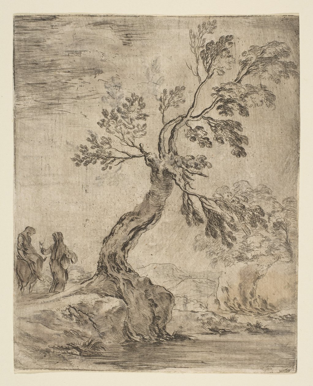 Landskap med två kvinnor, en monterad på en åsna, ca. 1660. av Stefano della Bella