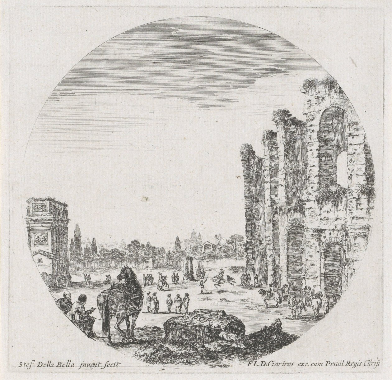 Landskap med Colosseum och Konstantins båge Landskap och ruiner i Rom (serietitel) Paysages et ruines de Rome (serietitel) av Stefano della Bella