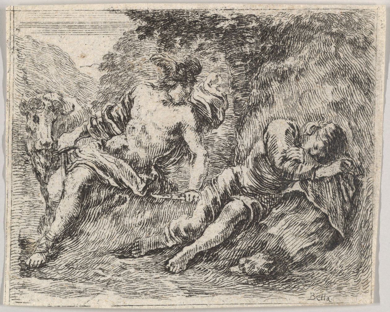 Mercury and Argos, från Game of Mythology Jeu de la Mythologie, 1644. av Stefano della Bella