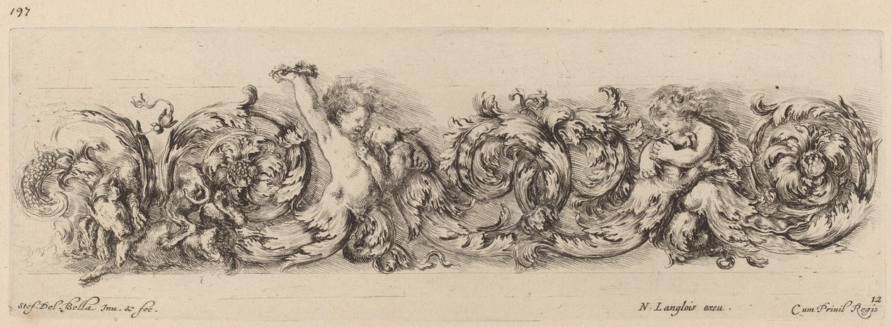 Prydnadsfris med barn och hundar, troligen 1648. av Stefano della Bella