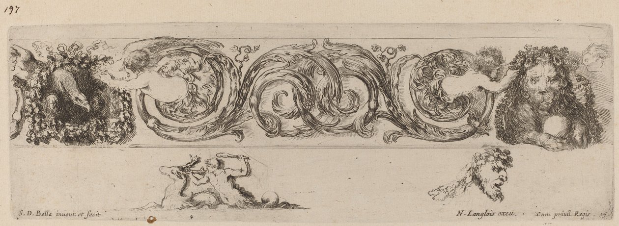 Prydnadsfris med örn och lejon engagerad av barn, troligen 1648. av Stefano della Bella