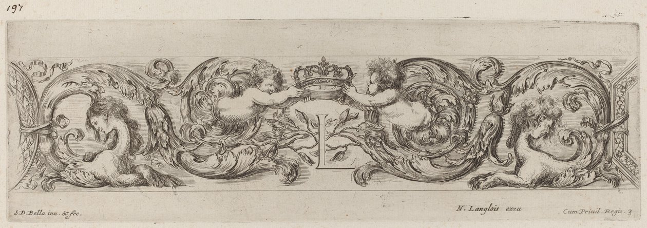 Prydnadsfris med bokstaven L Ludvig XIV, troligen 1648. av Stefano della Bella
