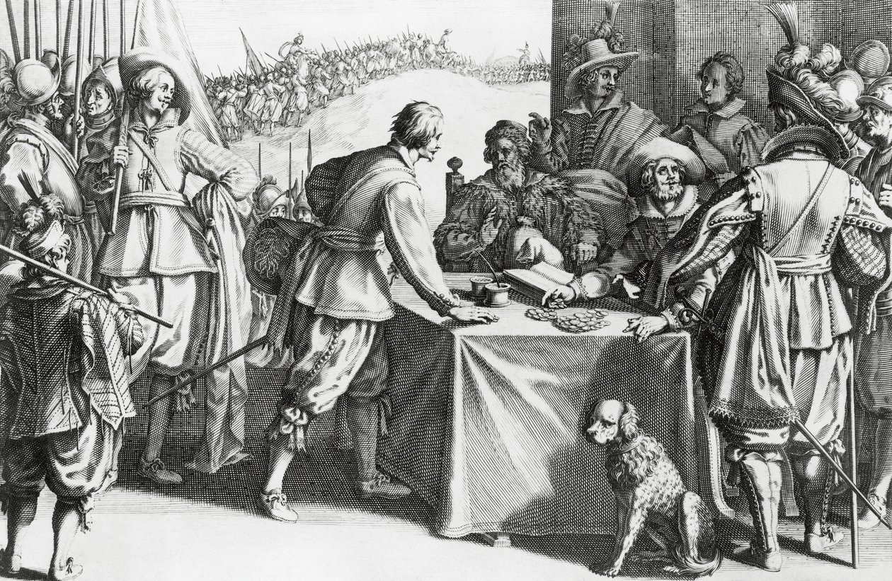Betalande legosoldater, gravyr av Stefano della Bella (1610-1664) av Stefano della Bella