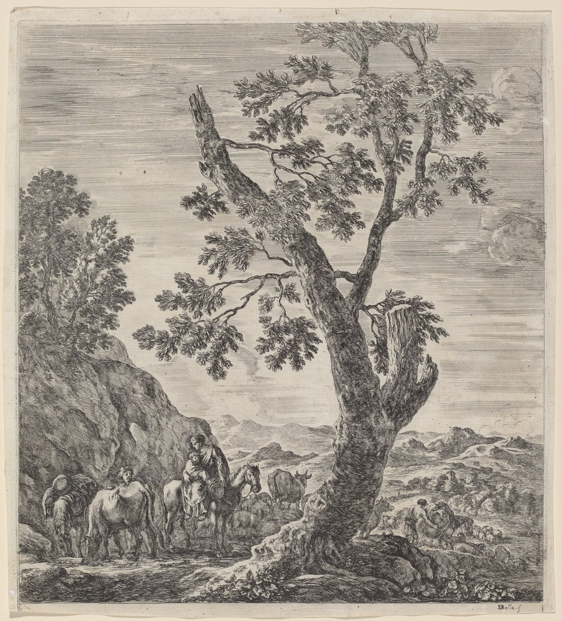 Bondkvinna till häst med ett barn i famnen, 1656. av Stefano della Bella