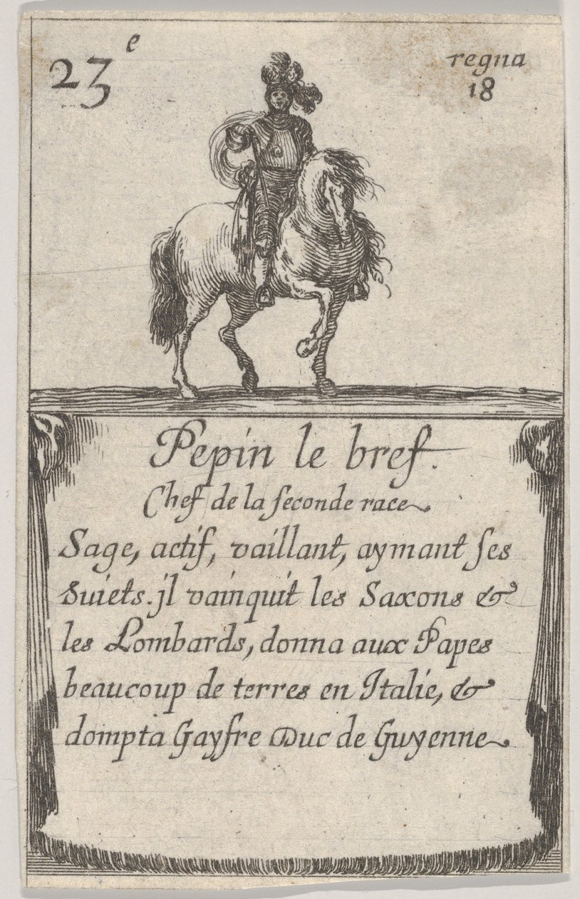Pepin den korta chefen för det andra loppet..., från Game of the Kings of France Jeu des Ro..., 1644. av Stefano della Bella
