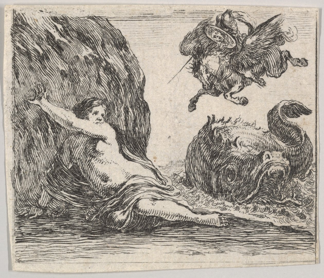 Perseus och Andromeda, från Game of Mythology Jeu de la Mythologie, 1644. av Stefano della Bella