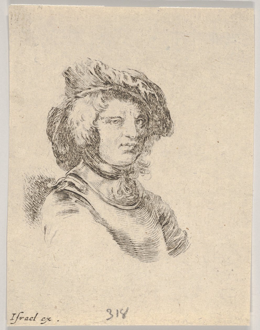 Skylt 11: byst av en man med keps och tittar åt höger, från Various heads a..., 1650. av Stefano della Bella