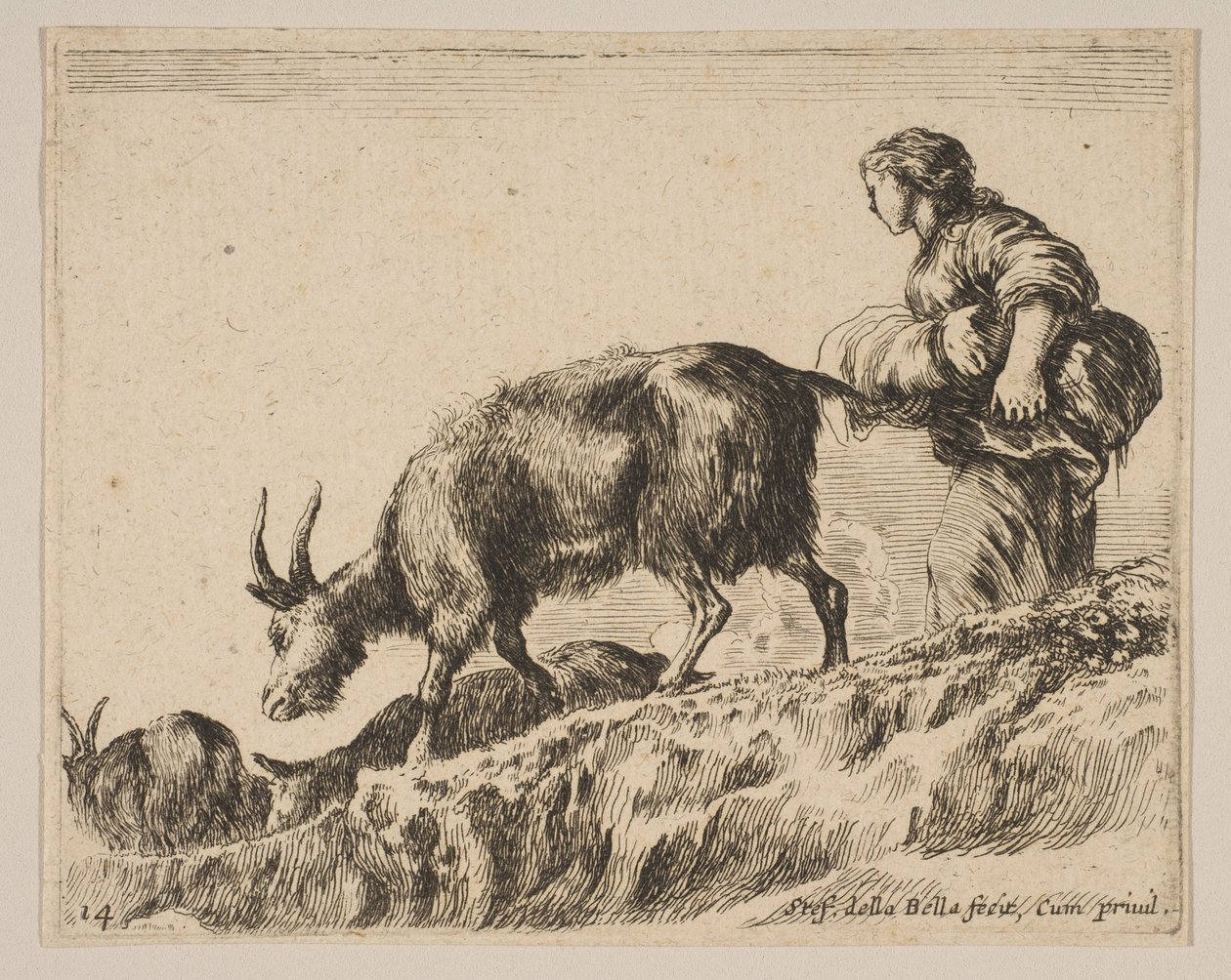 Tavla 14: herdinna som vallar getter, ca. 1641. av Stefano della Bella