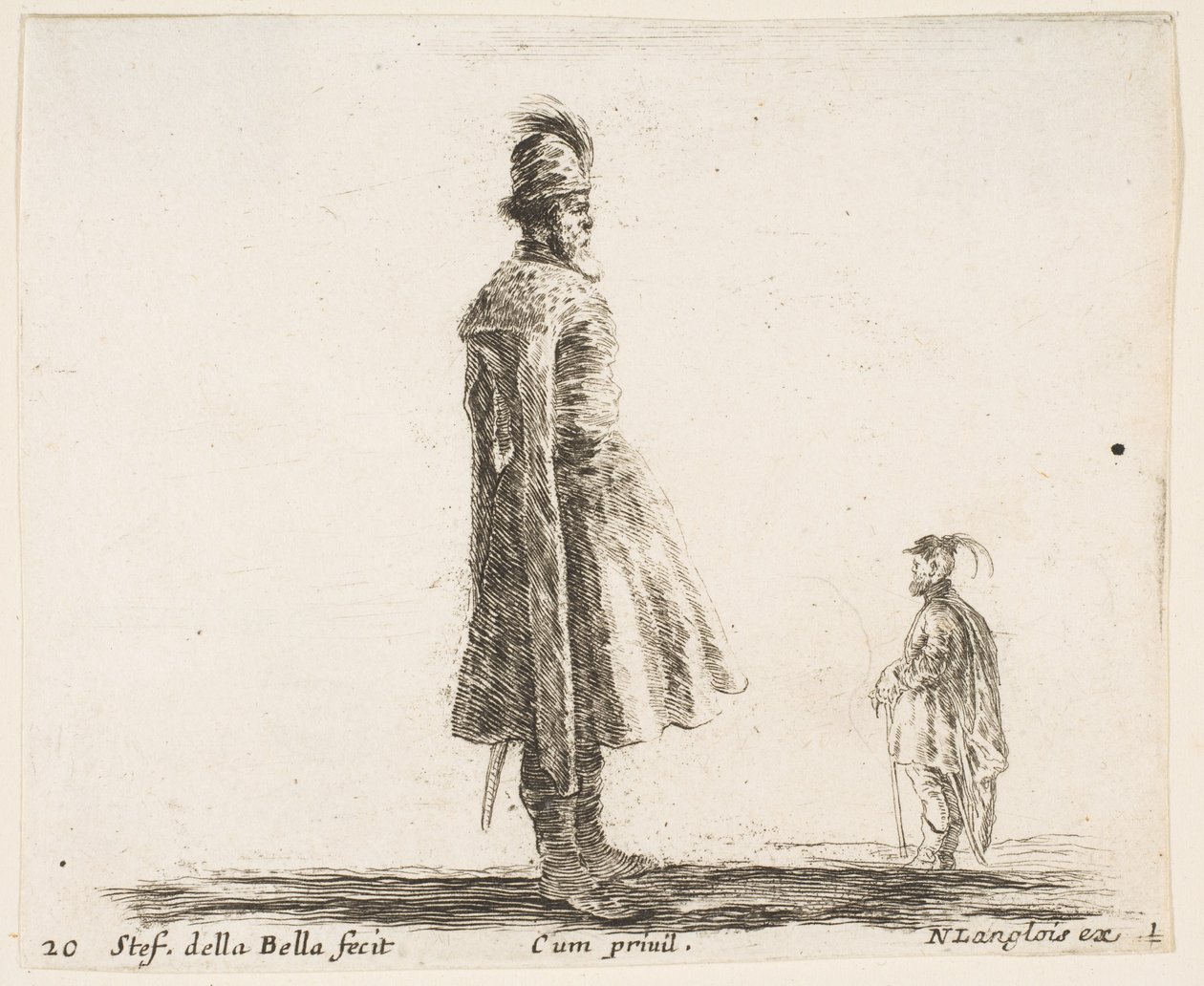 Tavla 20: en gammal polsk adelsman med plymerhatt i mitten, stående i profil..., ca. 1644-47. av Stefano della Bella