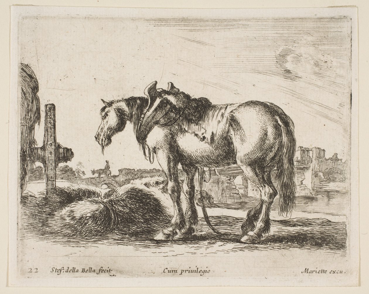 Tallrik 22: vagnhäst, från Diverse djur Diversi animali, ca. 1641. av Stefano della Bella
